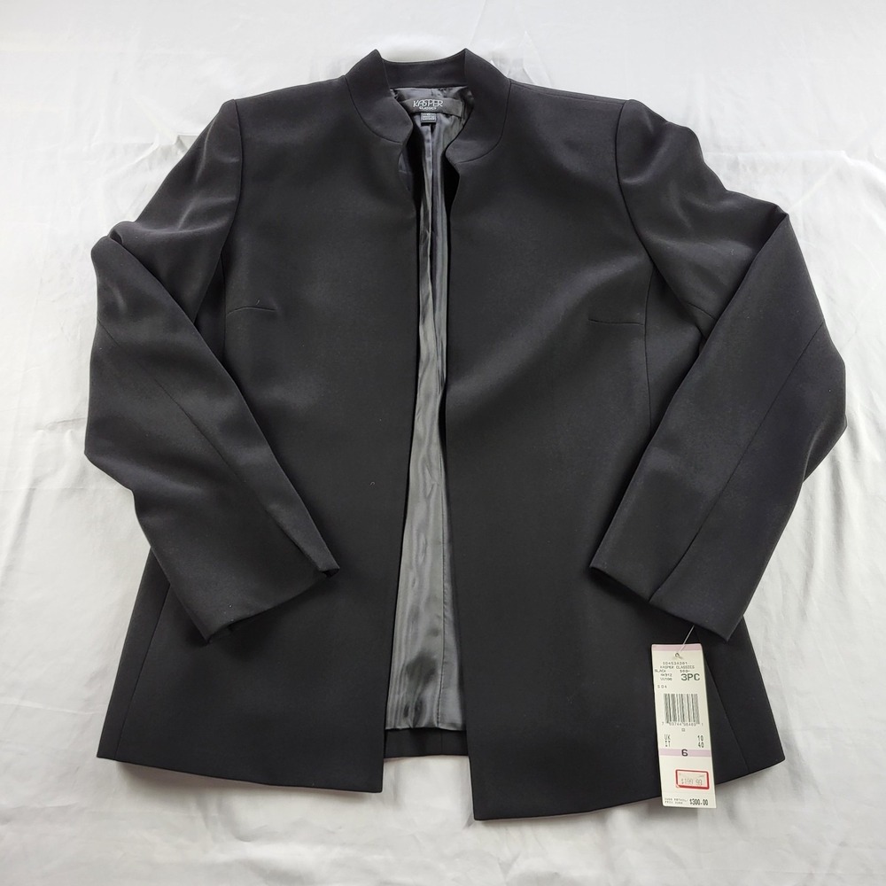 Kasper Classics Womens size 6 Black Open Front Stand Collar Blazer Jacket NWT